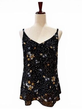 CAbi Black Floral Cosmic Confetti Print Cluster Cami #3606 Size Small